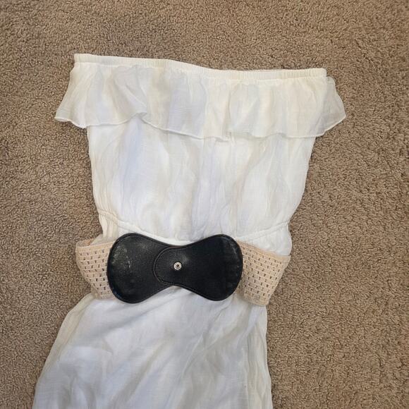 Trixxi white strapless maxi dress ruffled chest detail, removable belt sz L - Picture 3 of 6